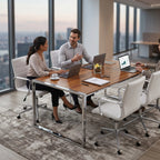 İstanbul Ofis Mobilya Apple 190x90cm ahşap toplantı masası, modern ofis ortamında çalışan profesyonellerle birlikte.