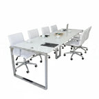 İstanbul Ofis Mobilya marka beyaz high gloss MDF tablalı ve krom gövdeli modern büyük toplantı masası