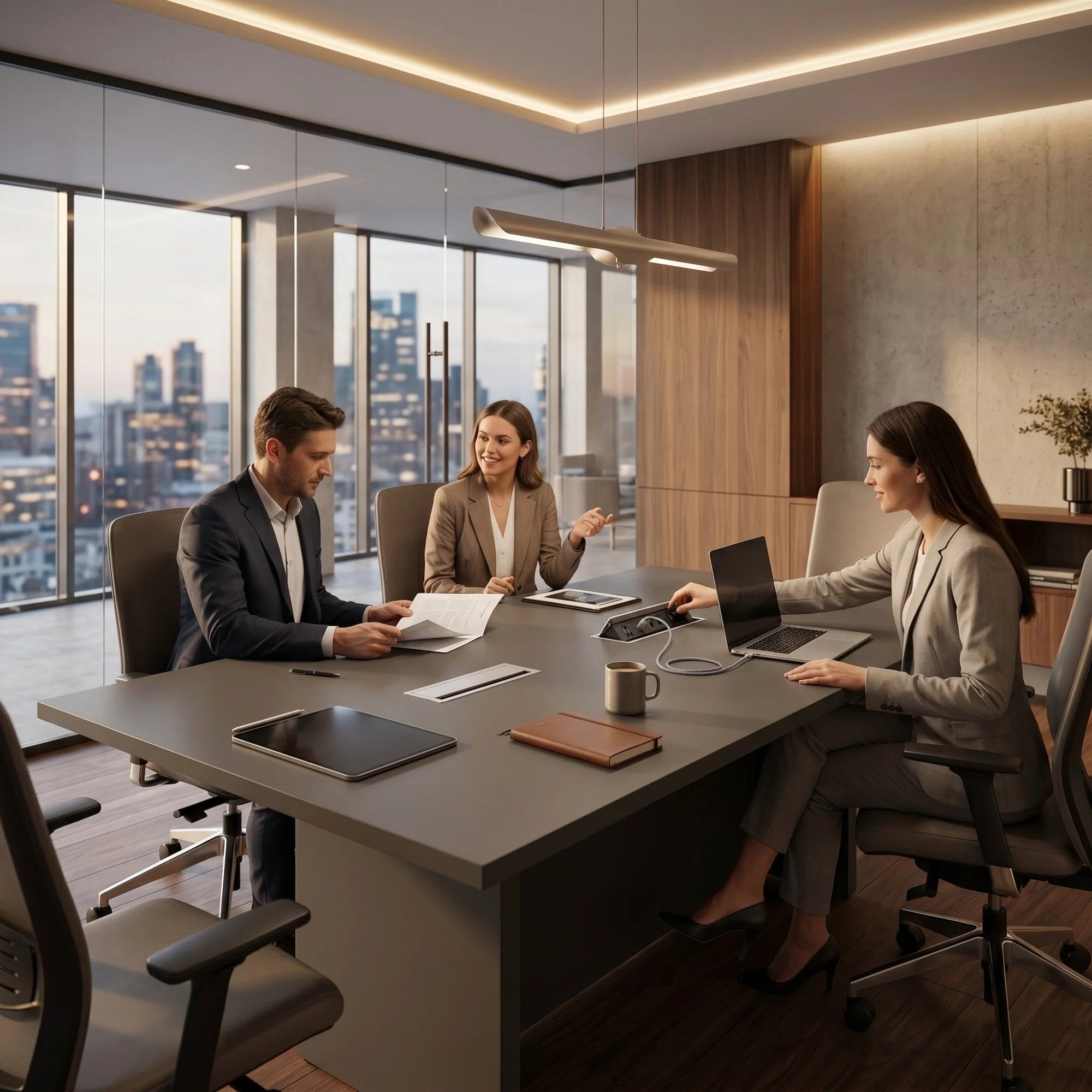 İstanbul Ofis Mobilya Dakar toplantı masası etrafında çalışan profesyonel ekip, modern ofis ortamı.