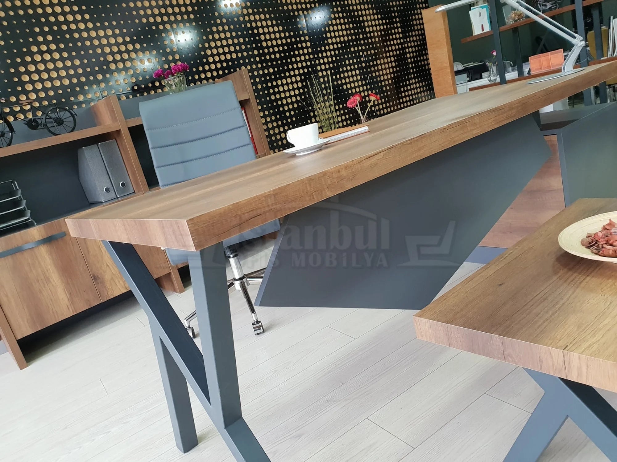 Elegant Makam Masası Etejer Dolaplı Barok Antrasit ISTANBUL-TSI