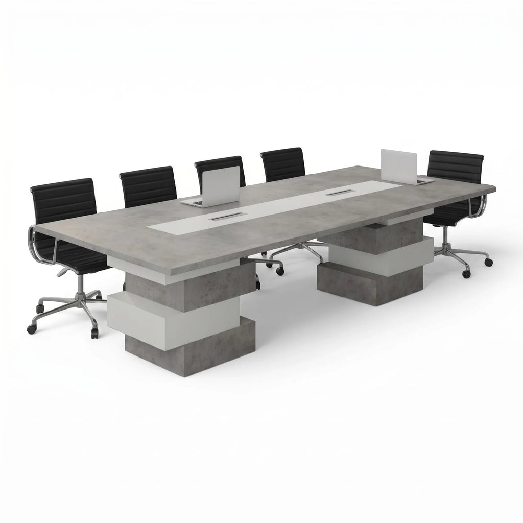 İstanbul Ofis Mobilya Fes toplantı masası, beton görünümlü gri ve beyaz, 200x120x75 cm, modern ofisler için.