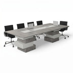 İstanbul Ofis Mobilya Fes toplantı masası, beton görünümlü gri ve beyaz, 200x120x75 cm, modern ofisler için.