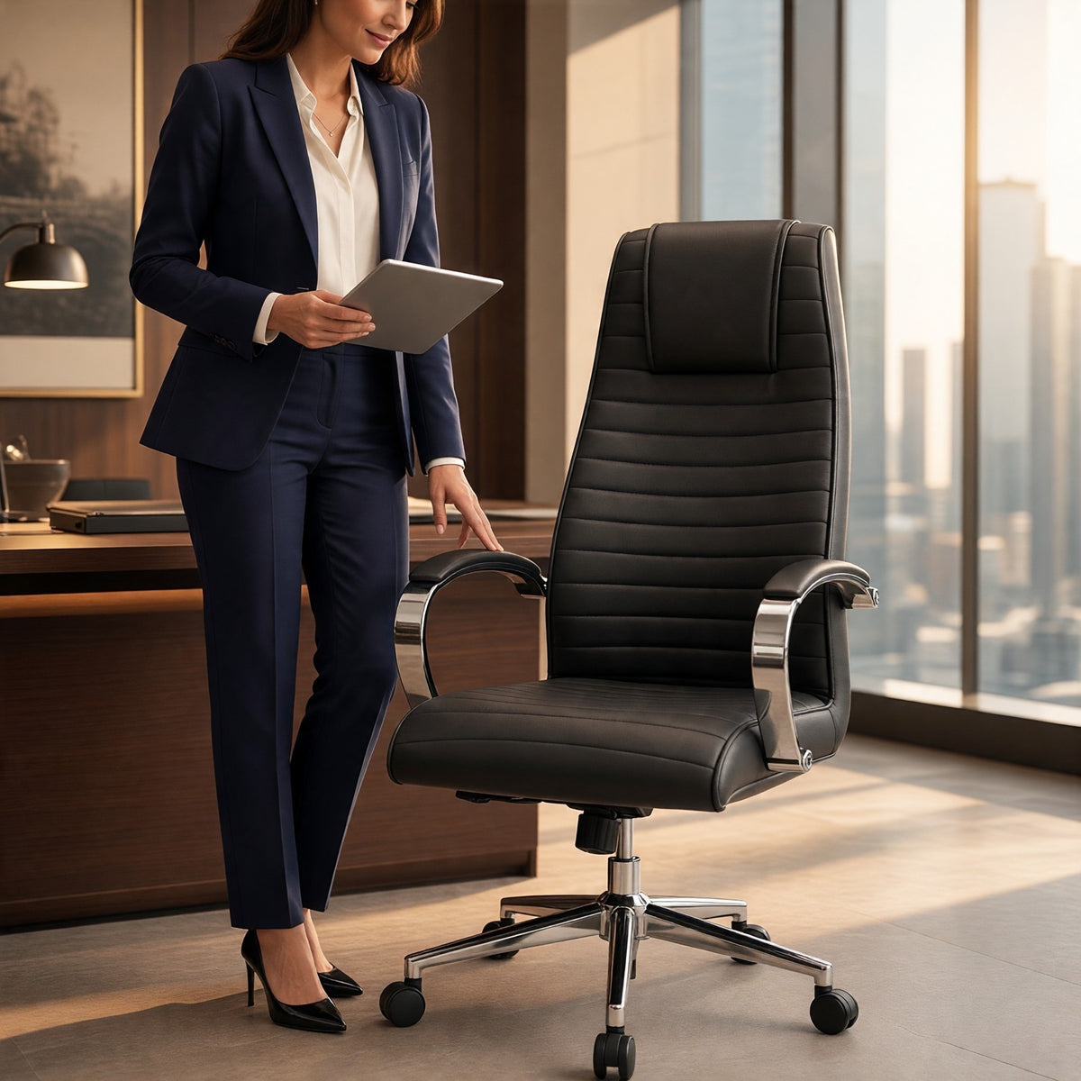 İstanbul Ofis Mobilya Beta siyah suni deri yönetici koltuğu, modern ofis ortamında şık ve ergonomik çalışma tasarımı.