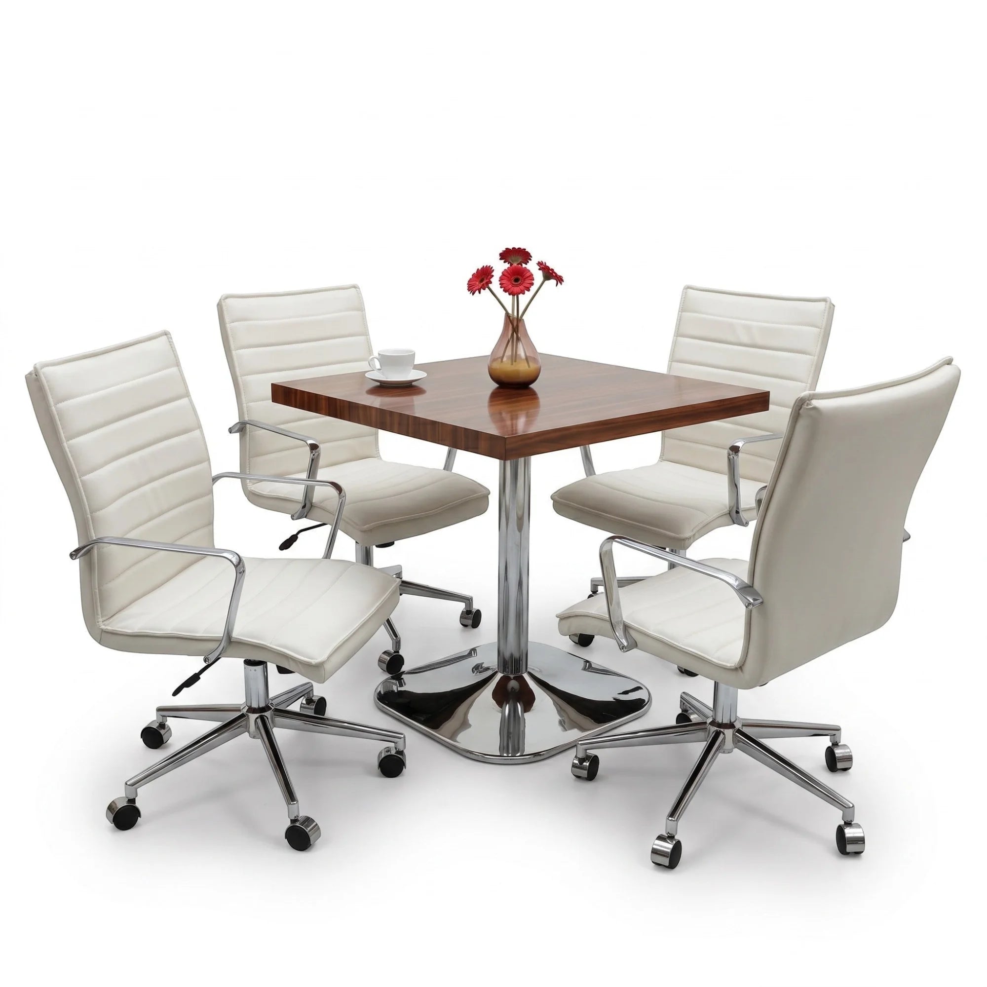 İstanbul Ofis Mobilya marka 90x90cm kare ahşap tablalı ve krom ayaklı modern toplantı masası