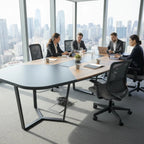 İstanbul Ofis Mobilya marka 355x150cm büyük oval antrasit toplantı masası, modern ofis ortamında profesyonel kullanım.