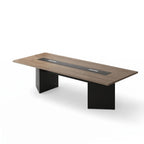 İstanbul Ofis Mobilya Nairobi ahşap görünümlü, siyah ayaklı ve kablo kanallı modern dikdörtgen toplantı masası
